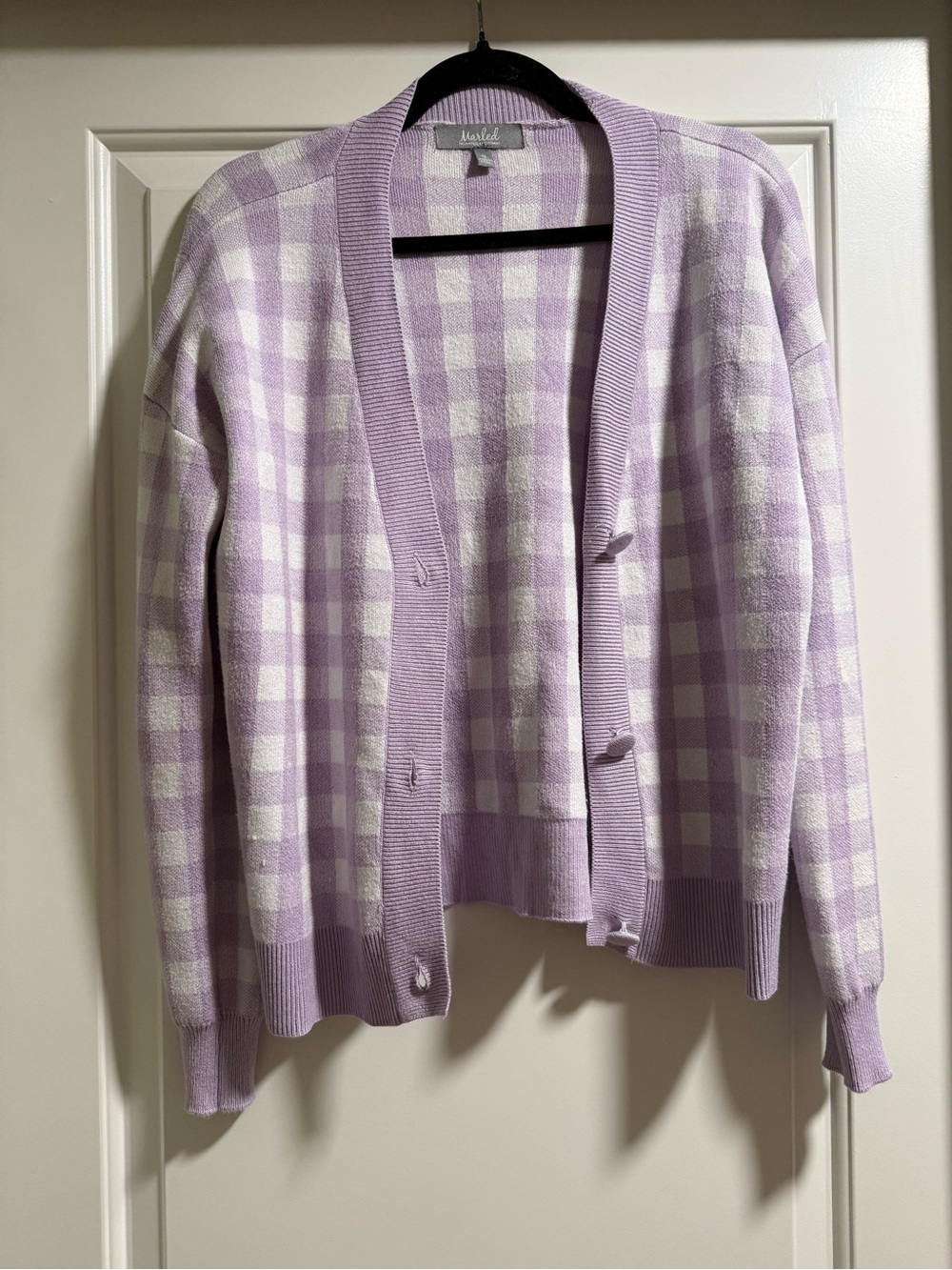 T.J.Maxx Lavender and Cream Plaid Cardigan